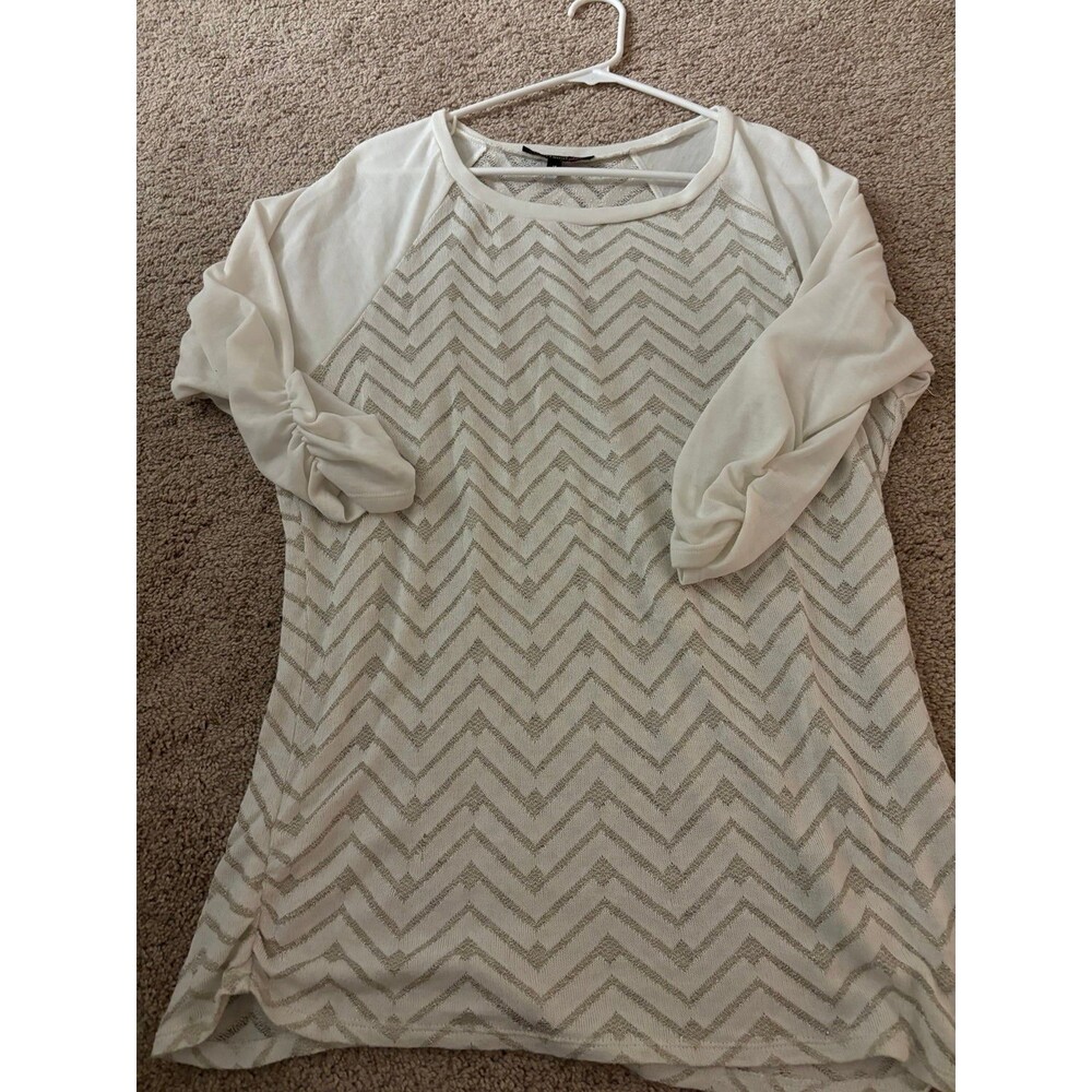 Heart Soul Plus White Chevron Patterned Blouse - Size 1X